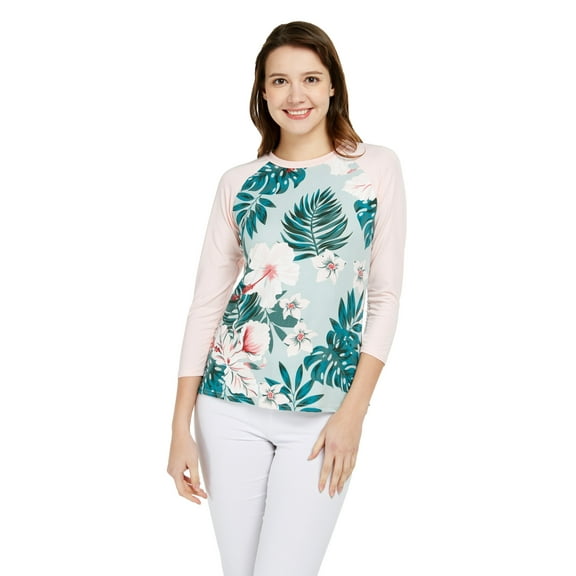 Hawaii Hangover Women's Hawaiian Stretchy 3/4 Sleeve Crew Neck Shirt in Mint Forest S