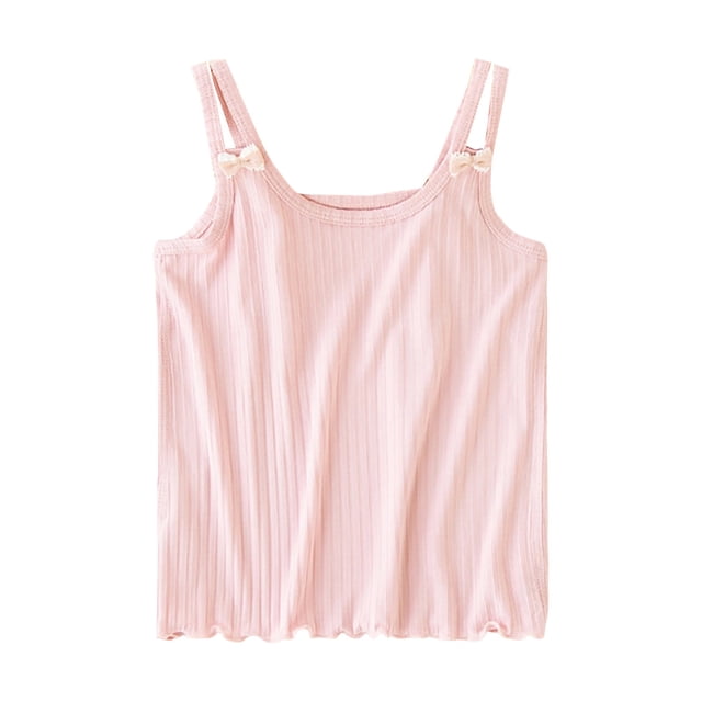 Coerni Girls Ribbed Knit Camisole with Bow Cute Ruffle Trim Spaghetti Strap Undershirts Kids Summer Beach Vacation Tops