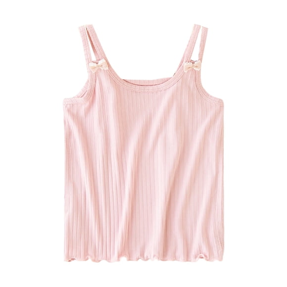 Coerni Camisole en Tricot Côtelé pour Filles avec Nœud, Mignonne, Bordure à Volants, Bretelles Spaghetti, sous-Maillots, Hauts d'Été pour Enfants pour la Plage et les Vacances