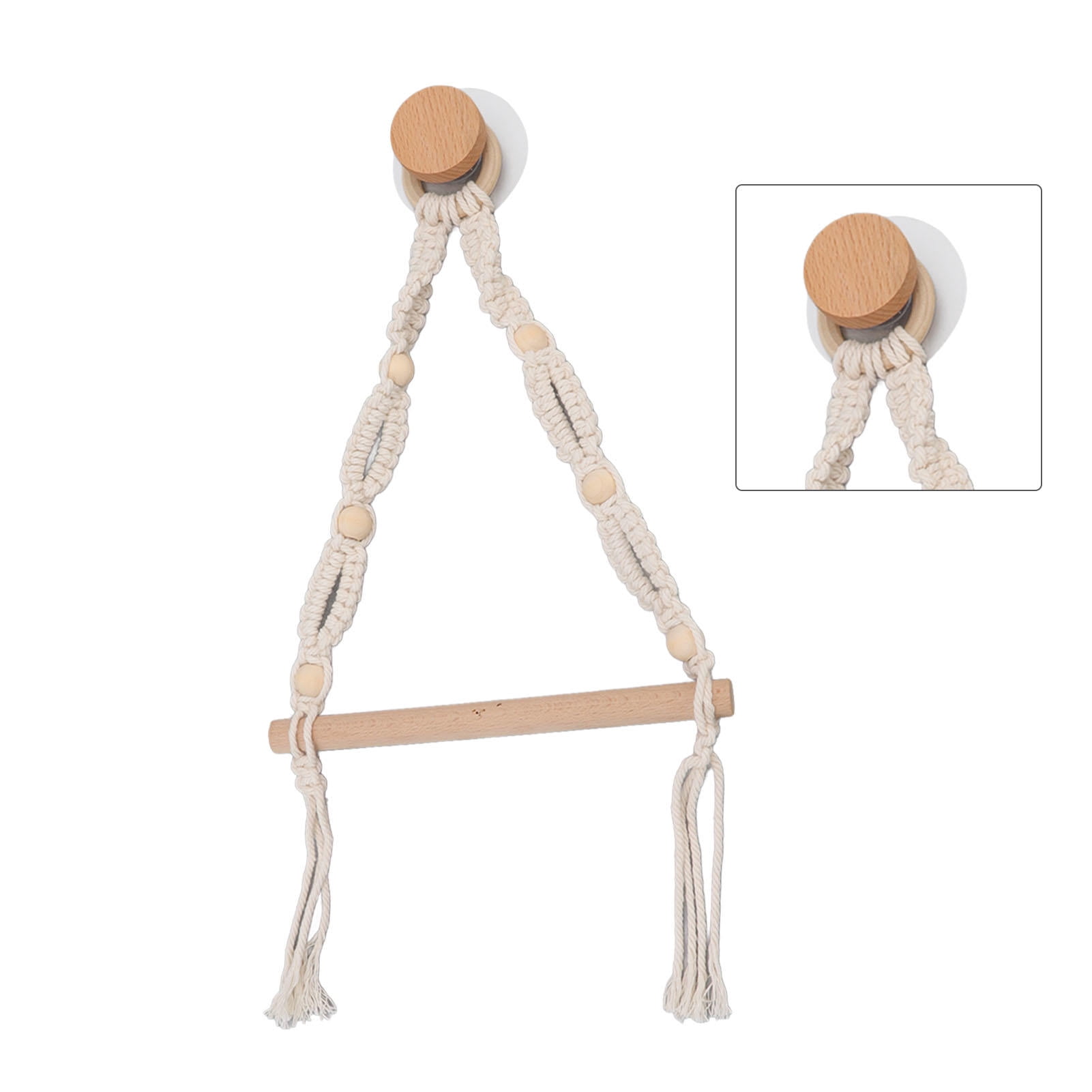 Yajisi European Vintage Rope Towel & Paper Towel Holder, 7.9x2.8in No-Drill Wall Mount, Handcrafted Cotton Rope & Beech Wood for Bathroom Kitchen
