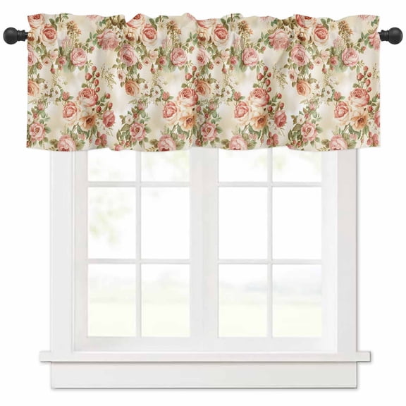 Pink Rose Valances for Windows Farmhouse Kitchen Curtains Valances Rod Pocket Valance Curtains for Kitchen Windows Vintage Pastoral Farmhouse Flowers Floral Window Valances for Bathroom 54"x18"