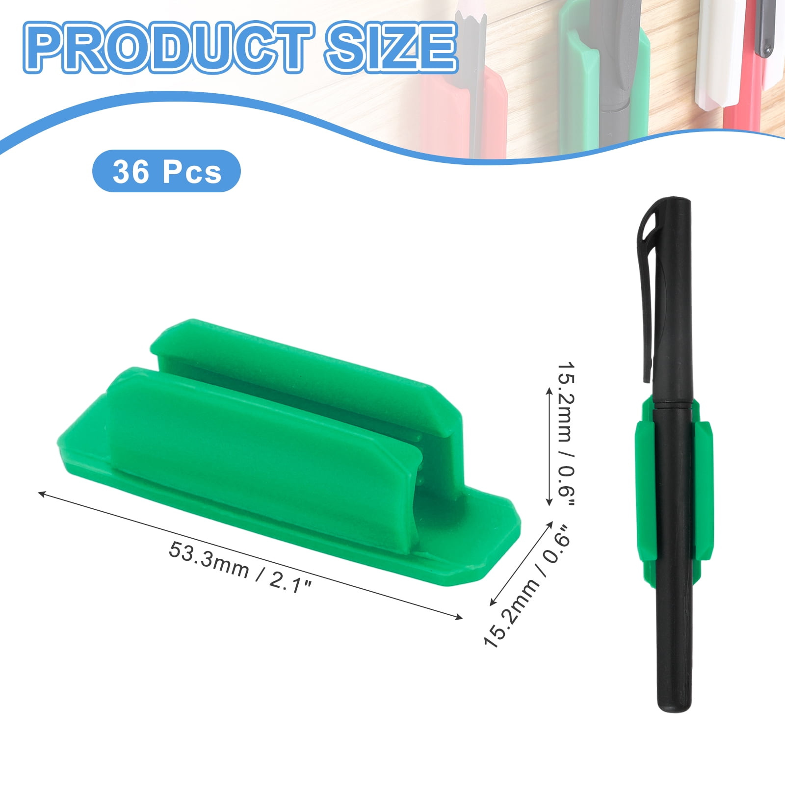 Adhesive Pen Holders, 36 Pack Silicone Flexible Pencil Holder Marker Clip Organizer for Walls, Clipboards, Writing Boards, Office, Car, Desk Accessories, Green