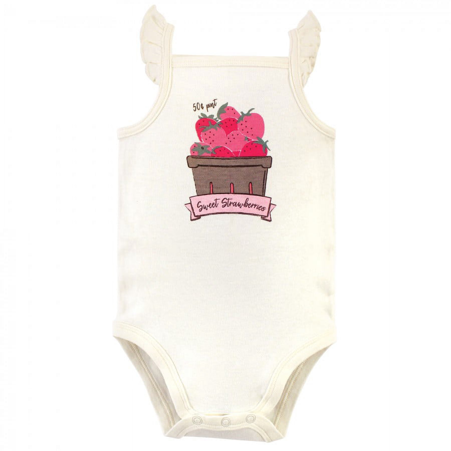 Touched by Nature Baby Girl Organic Cotton Bodysuits 5pk, Strawberries, 9-12 Months