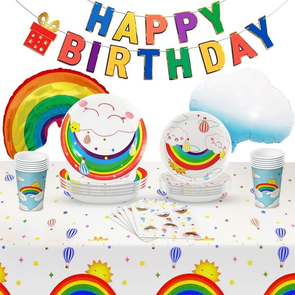 KatchOn, Huge Rainbow Birthday Party Decorations - Pack of 105, Serve 25 | Rainbow Party Supplies for Rainbow Unicorn Birthday Decorations | Cloud 9 Decorations Event Party Supplies