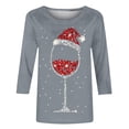 thumbnail image 4 of Économies de Rentrée Scolaire! Aqestyerly Hauts de Noël pour Femmes Liquidation T-Shirt Imprimé de Noël Manches 3/4 Blouse Col Rond Hauts Décontractés, 4 of 4