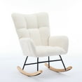 thumbnail image 3 of Modern Upholstered Rocker Chair with High Backrest, Armchair with Solid Wood Legs for Nursery Bedroom Living Room, White, 3 of 8