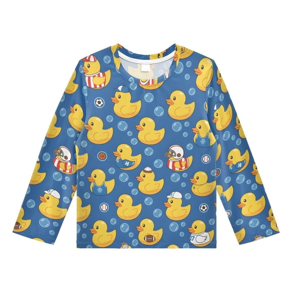 Rubber Duck Seamless Pattern Boys' Rash Guard Shirts UPF 50 Plus Sun Protection Short Sleeve Swim Tees 3T