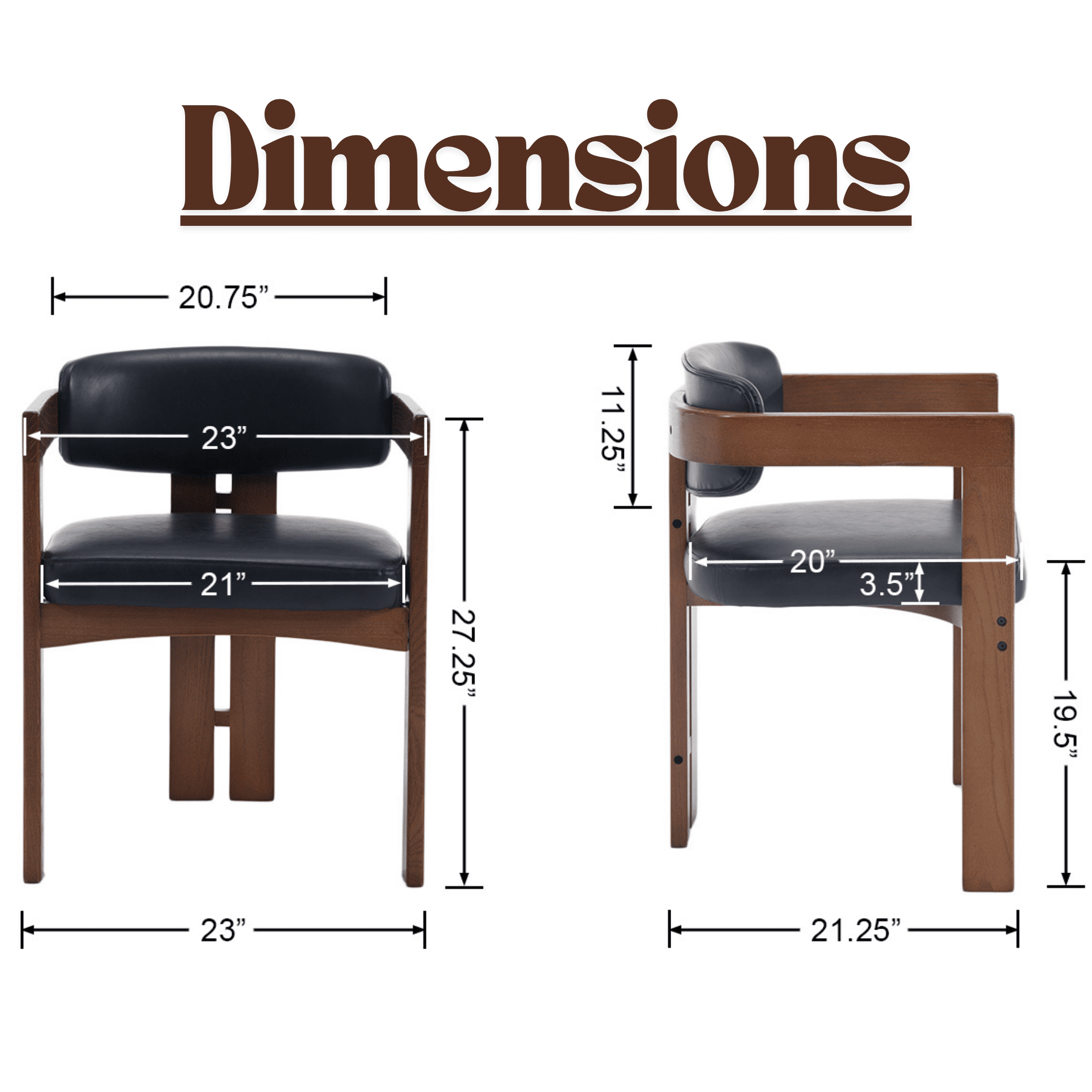 Guyou PU Leather Dining Chairs - Set of 4, 24" Wide Barrel Back Armchairs for Dining Room & Kitchen, Modern Curved Back Chairs with Black Wood Frame, Black