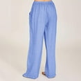 thumbnail image 4 of UAMVSH Palazzo Pants for Women Slack Cotton Linen Summer Beach Lounge Pants Lightweight Drawstring Wide Leg Pants with Pockets(Large,Light Blue), 4 of 7