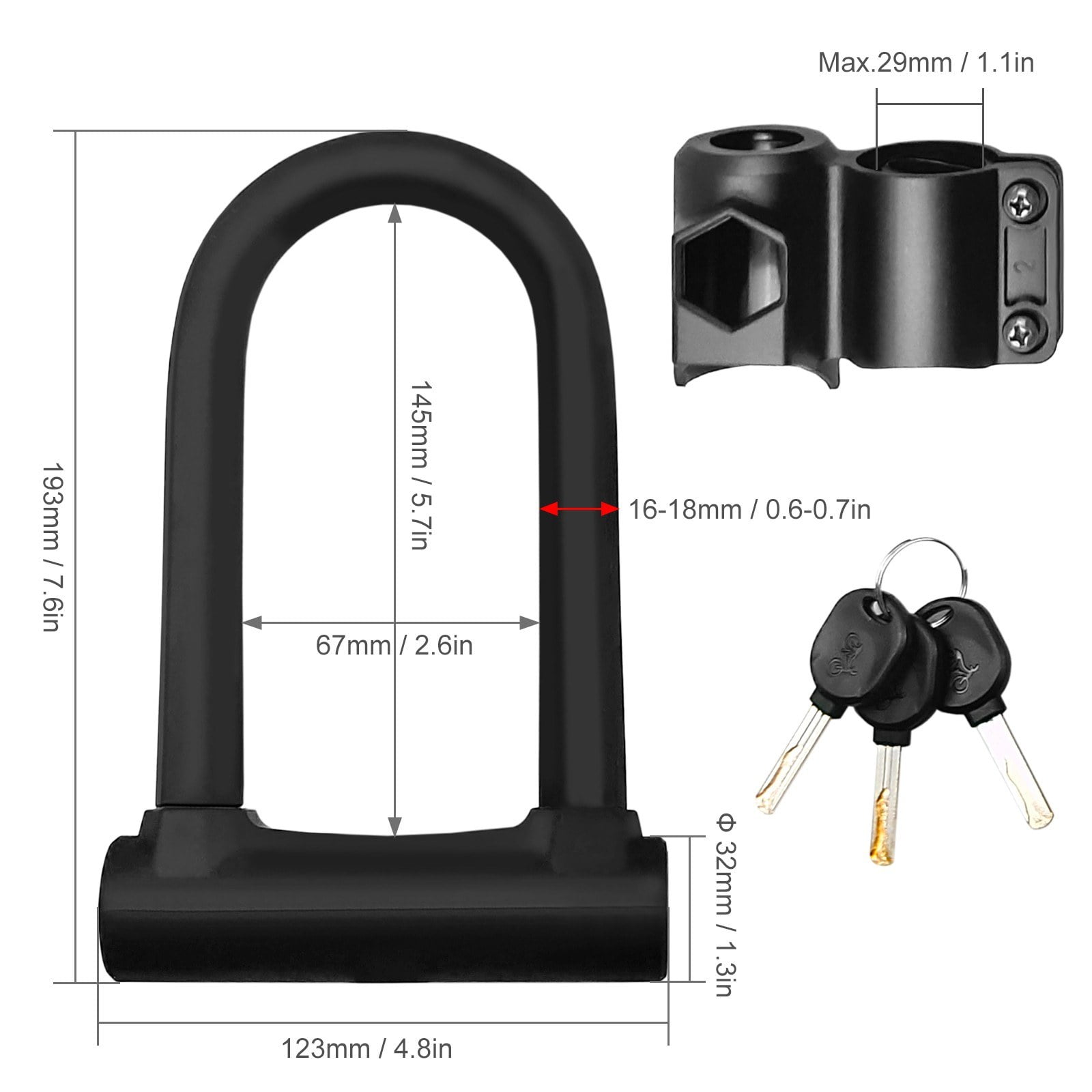 Heavy Duty Bicycle U Lock with Mounting Bracket Included