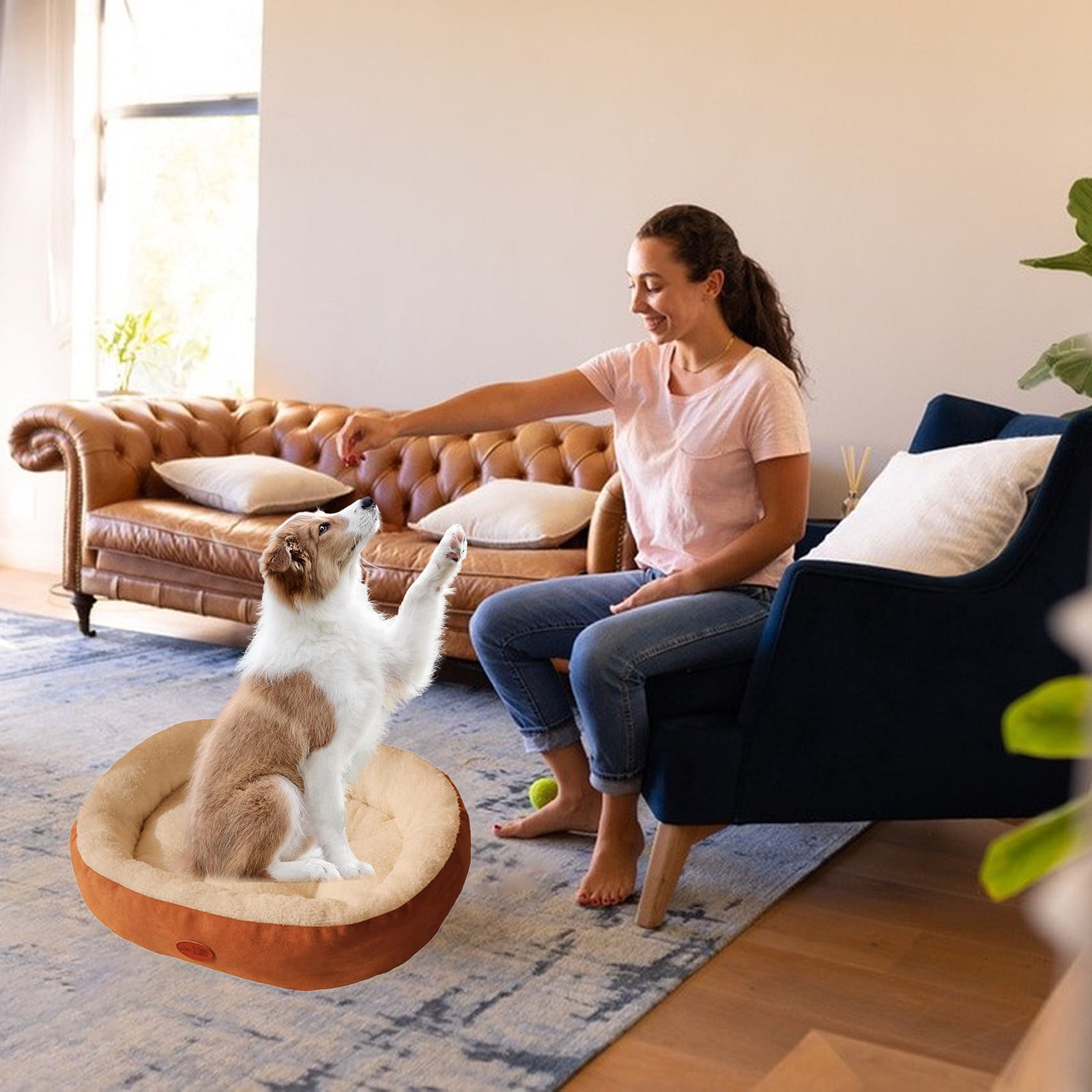 Nebwoak Pet Nest Bed for Dog Winter Warm Cats Kennel all Season Universal Oval Cats Mat Winter Thickened Small and Medium Sized Dog Kennel