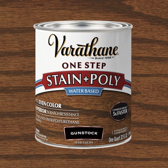Gunstock, Varathane One Step Interior Wood Stain Polyurethane, Semi-Gloss -384368, Quart