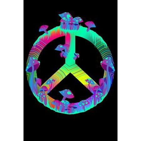 Notebook : Psychedelic Magic Mushrooms Peace Sign Mycologist Gift Black Lined Journal Notebook Writing Diary - 120 Pages 6 x