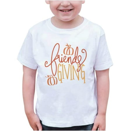 

7 ate 9 Apparel Kids Happy Thanksgiving Shirts - Friendsgiving Shirt - Thankful for Friends - White Shirt 2T