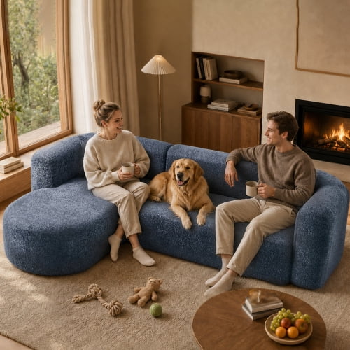109.4" Boneless Modular Sectional Sofa with L-Shaped Chaise, Cloud-Like Chenille Couch, No Assembly Required, Blue