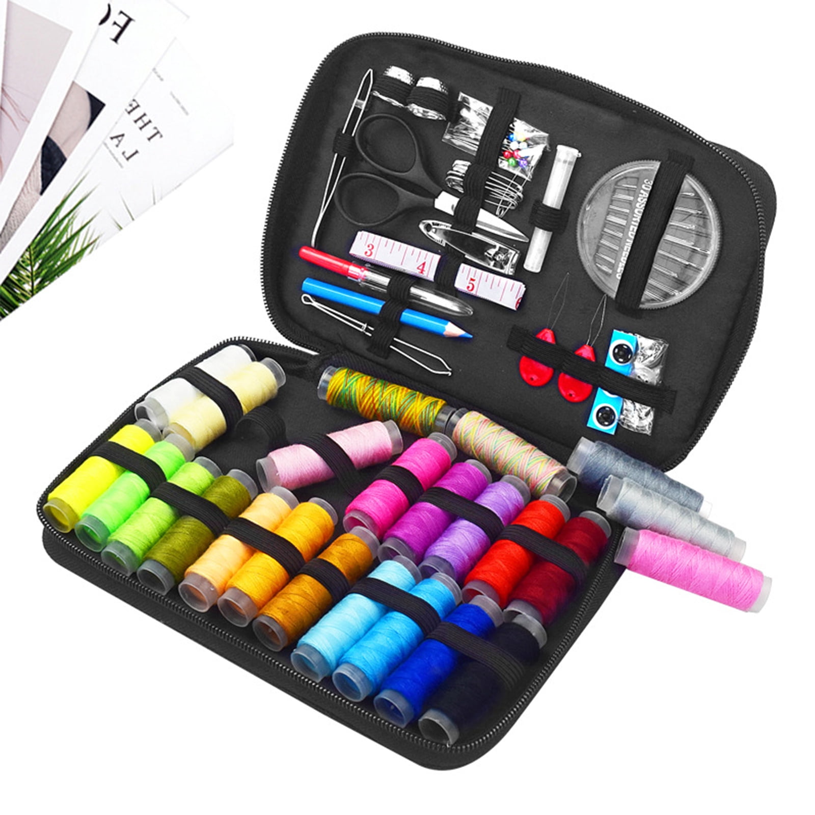 Sewing Kit with Case, 97 pcs Sewing Supplies for Home Travel and Emergency, Contains 24 Spools of Thread, Mending and Sewing Needles, Scissors, Seam Ripper, Needle Threaders etc