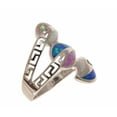 thumbnail image 2 of Blue white pink tricolor inlay synthetic opal ring Hawaiian leaf solid 925 sterling silver size 9, 2 of 5