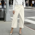 thumbnail image 6 of XPMWRP Women Wrap Overlap High Waist Split Front Wide Leg Cropped Capri Dress Pants Soft Wrinkle Resistant Office Casual Trousers with Pockets Beige M, 6 of 9