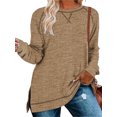 thumbnail image 4 of LANREMON Womens shirts long sleeve plus size tops tunic crew neck sweatershirts fashion 2024 fall Oversized Flowy Blouse Casual clothes coffee, 4 of 5