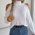 thumbnail image 4 of Baqcunre Womens Sweaters Womens Knit High Neckline With Bare Shoulders Crew Neck Long Sleeve Casual Loose Pullover Sweater Top Hoodies For Women Womens Fall Tops White S, 4 of 7