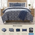 thumbnail image 2 of Mainstays Damask 5-Piece Blue Jacquard Comforter Set, King, 2 of 12