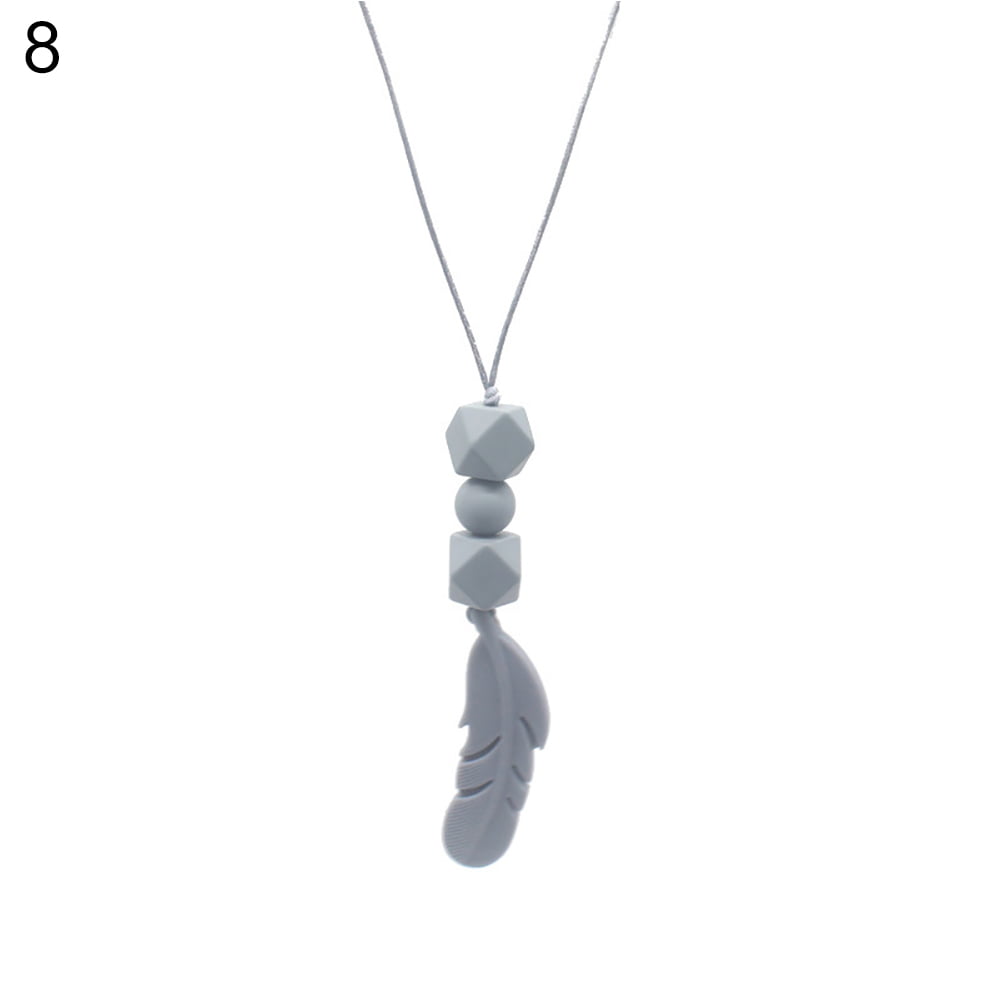 Silicone beads baby teething chewable necklace feather pendant baby teether new. 