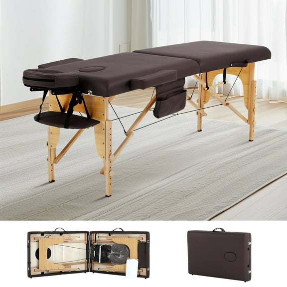 Dkelincs Portable Massage Table Folding Lash Bed 73"L Adjustable Massage Bed with Face Cradle & Carry Case, 350 lbs Capacity for Esthetician Beauty Tattoo Spa, Brown