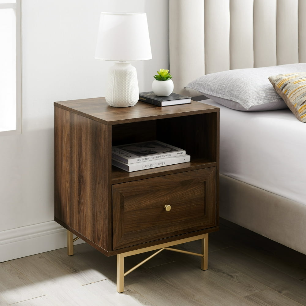 Manor Park Modern Single Drawer Nightstand, Dark Walnut