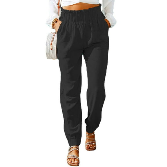 Outfmvch Cargo Pants Women Women'S Pants White Linen Pants For Women Tightness Trousers Pocket Casual Plus Size High Waist Pants Baggy Jeans Black L