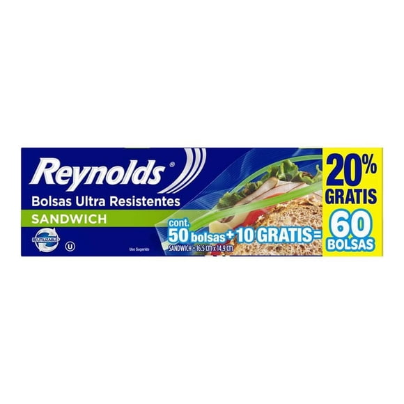 Bolsas resellables Reynolds para sándwich 60 pzas