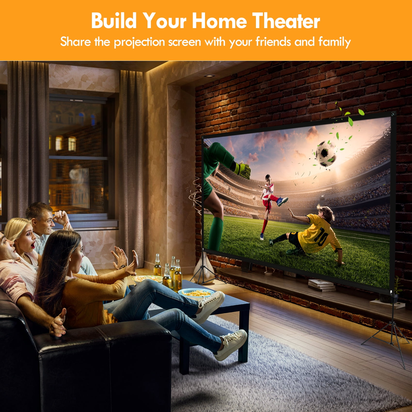 Outdoor Projector Screen with Stand, 100 inch 4K HD 16:9 Portable Movie Screen Wrinkle-Free Projection Screen with Carry Bag for Home Theater Movies Night