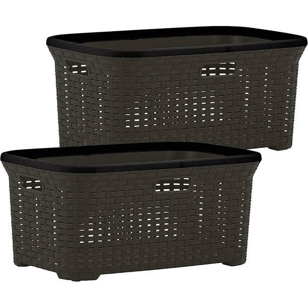 Superio 50L Wicker Laundry Basket with CutOut Handles Brown (2 Pack)