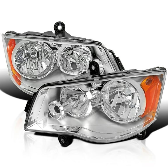 Spec-D Tuning Chrome Headlights Compatible with 2011-2018 Dodge Grand Caravan, 2008-2016 Chrysler Town & Country, L R Pair Head Light Lamp Assembly