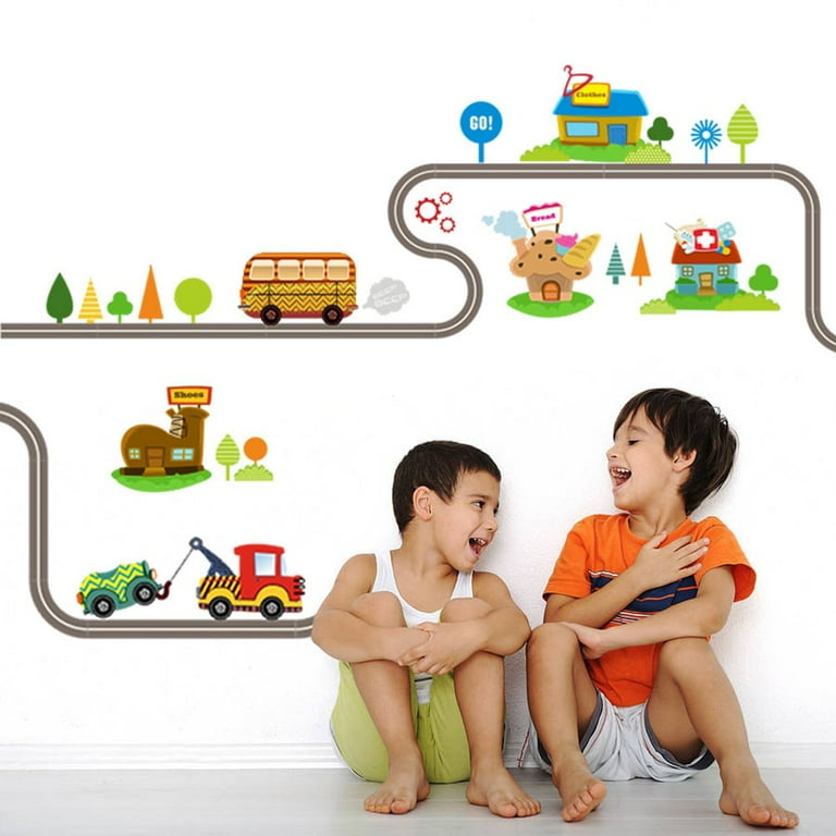 Sticker Mural Amovible Camions De Chantier – Décoration Chambre Enfant, Multicolore