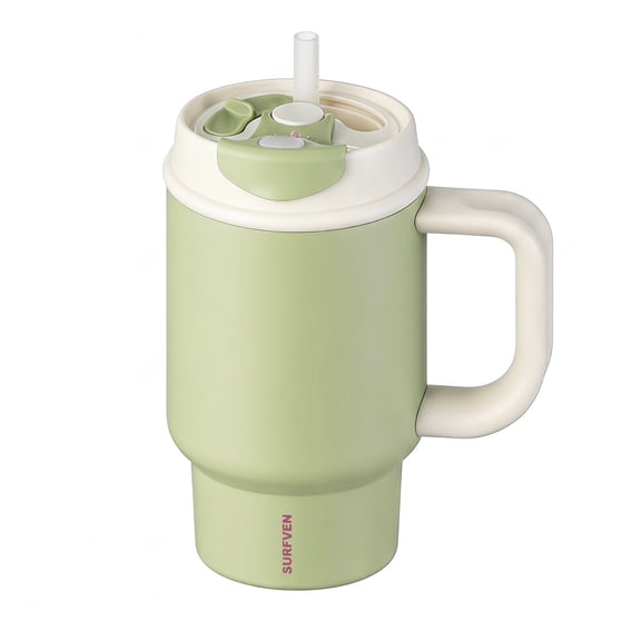 SURFVEN 24oz Double Wall Stainless Steel Insulated Tumbler with Handle and 2-in-1 Lid, Avocado Green