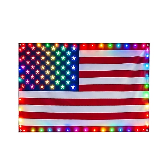 Battery Operated Colorful LED Light Up American Flag With Remote Control Patriotic Lighted Banner For Independence Day Indoor Outdoor Wall Garden Holiday Party Decoration (Blue-127x69cm)