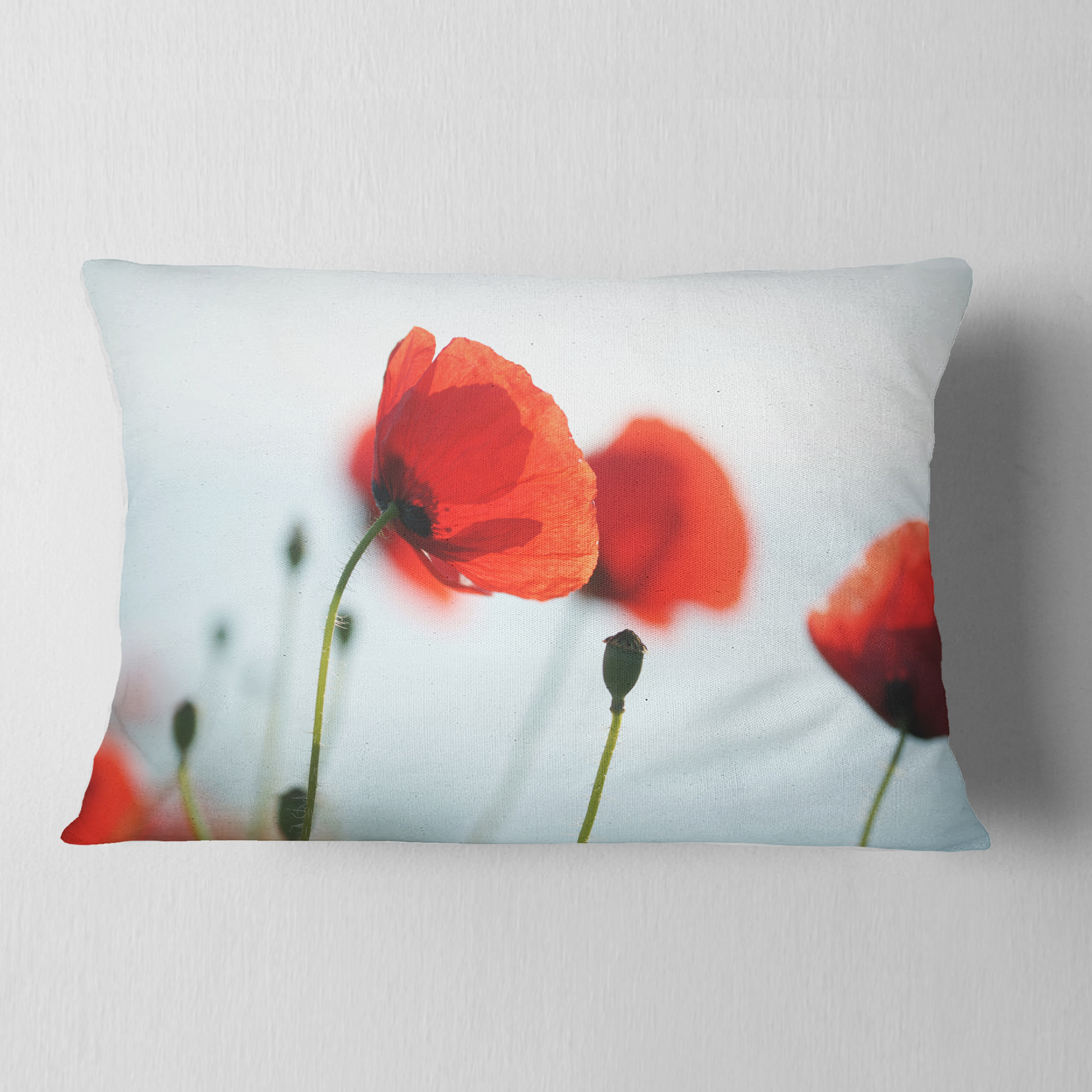 Designart Poppies on Background of Sea - Floral Throw Pillow - 12x20