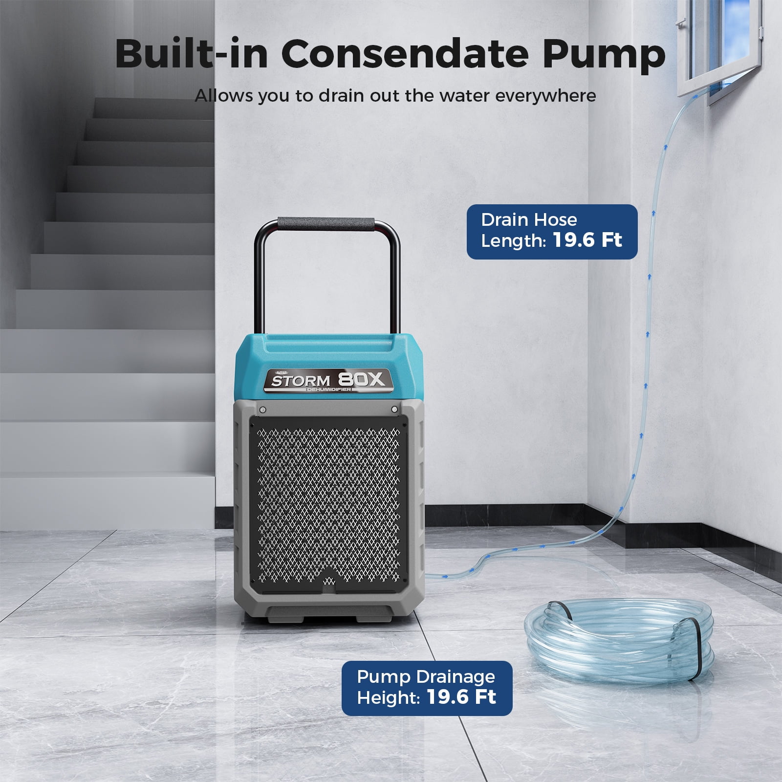 ALORAIR 170 PPD Commercial Dehumidifier with Pump, 2,100 Sq.Ft Space Cover Industrial Use Portable Dehu, with Wheels, Fit for Water Damage Restoration, Carpet Drying, Basement, Garage