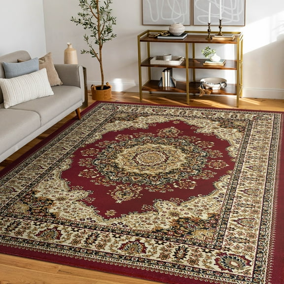 Sensation Transitional 5' x 7' Red and Beige Polypropylene Indoor Area Rug