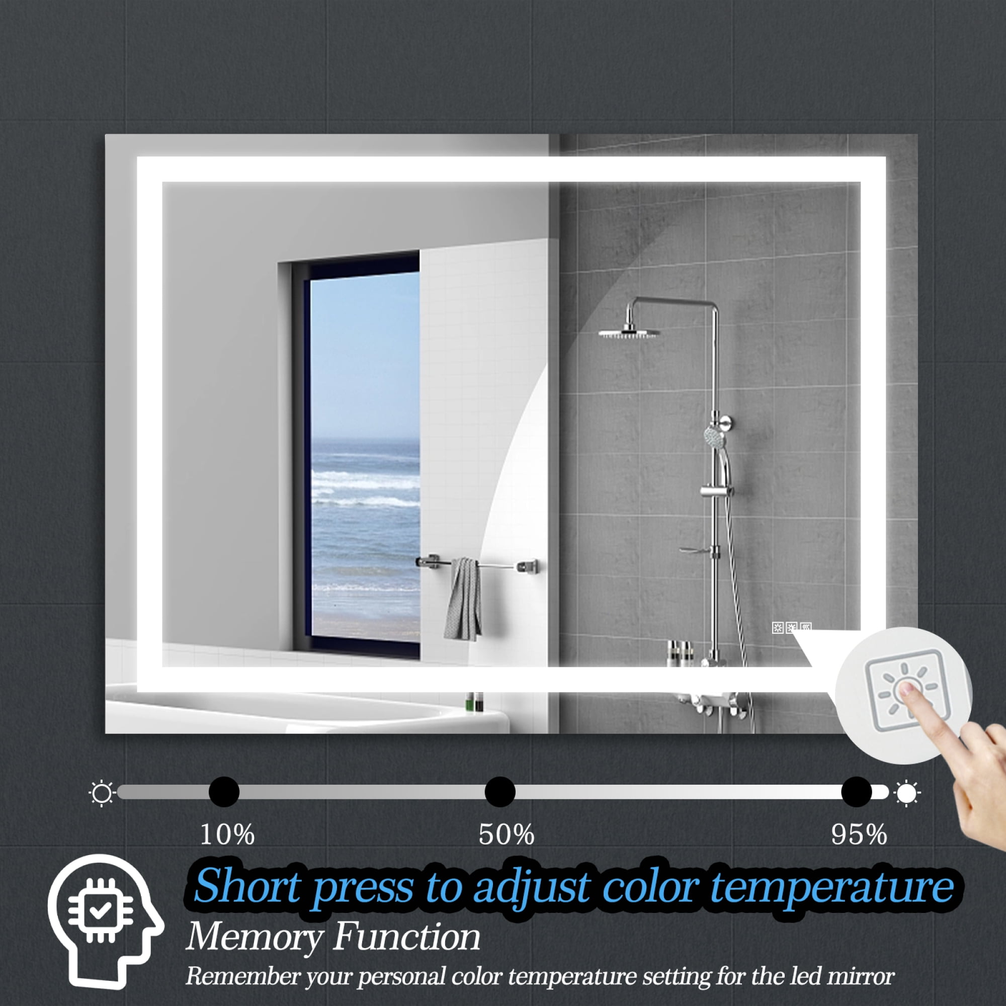 Jopath 48" x 36" Bathroom Mirror with Anti-Fog and Touch Sensor, Modern Frameless Lighted Wall Mirror for Bathroom Vanity, Shower Room, or Dressing Area