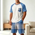 thumbnail image 2 of OIOLOYJM Mens Pajama Set Summer Casual Cotton Plaid Breathable Pjs Sleepwear Soft Comfy Raglan Short Sleeve Sleep Set With Pockets Light Blue 5XL, 2 of 5