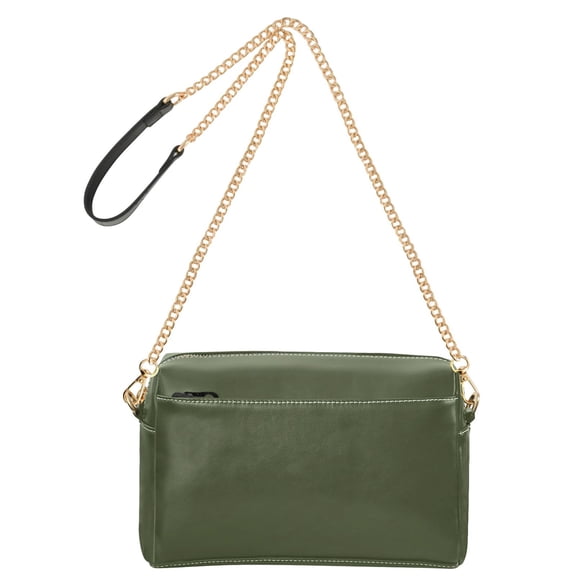 9.65"x3.35"x6.3"PU Leather Women Crossbody Purse, Waterproof Casual Chain Shoulder Bag with Multi Pockets for Travel Daily Use Solid Olive Green Color Tone