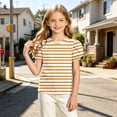thumbnail image 5 of HAiming Girls Summer Tops Striped Short Sleeve Color Block Loose Casual Trendy T Shirts Scoop Neck Blouses Vacation Workout Kids Tops, 5 of 8