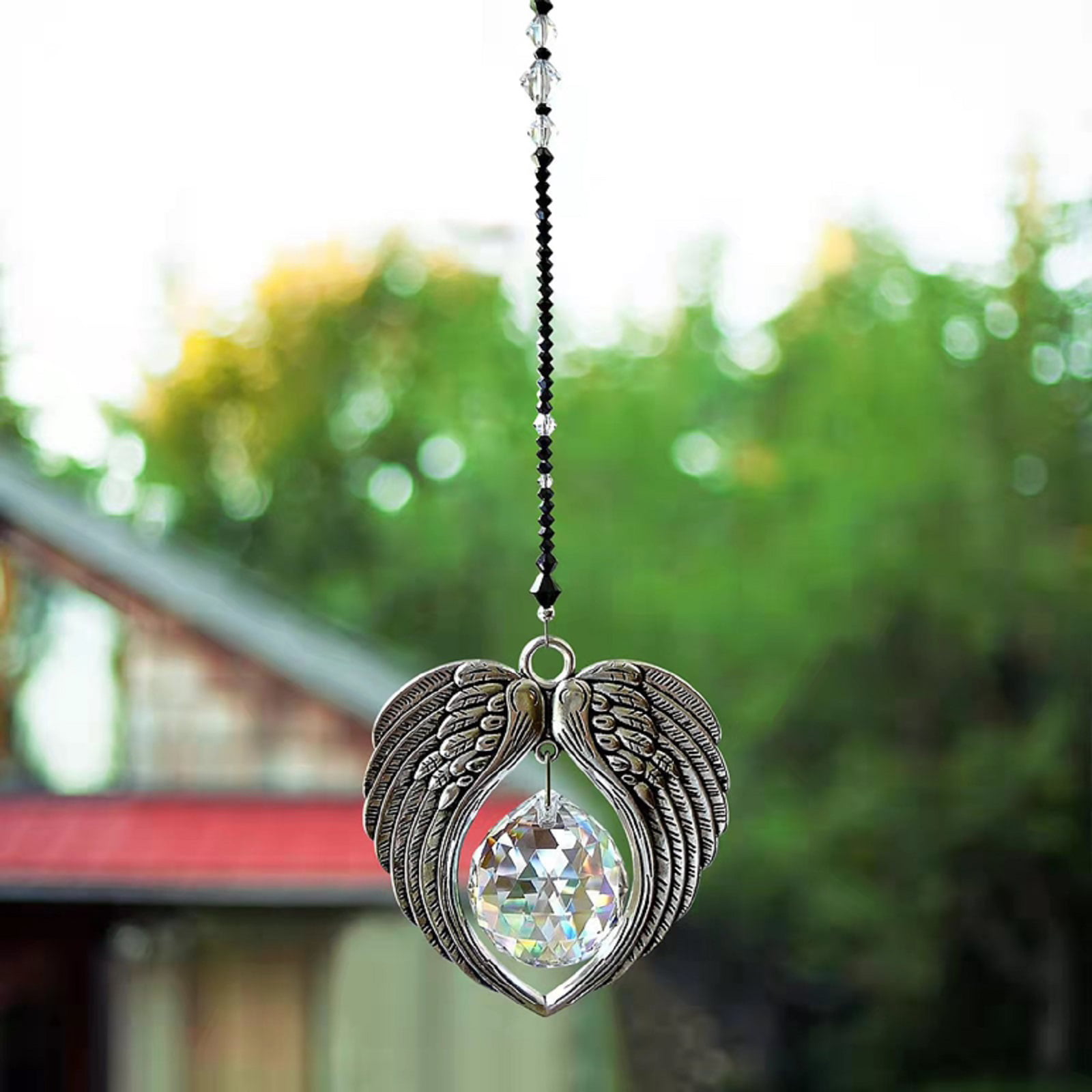 Crystal Angel Wing Pendant with Crystal Ball Hanging Suncatcher For Window Decor 