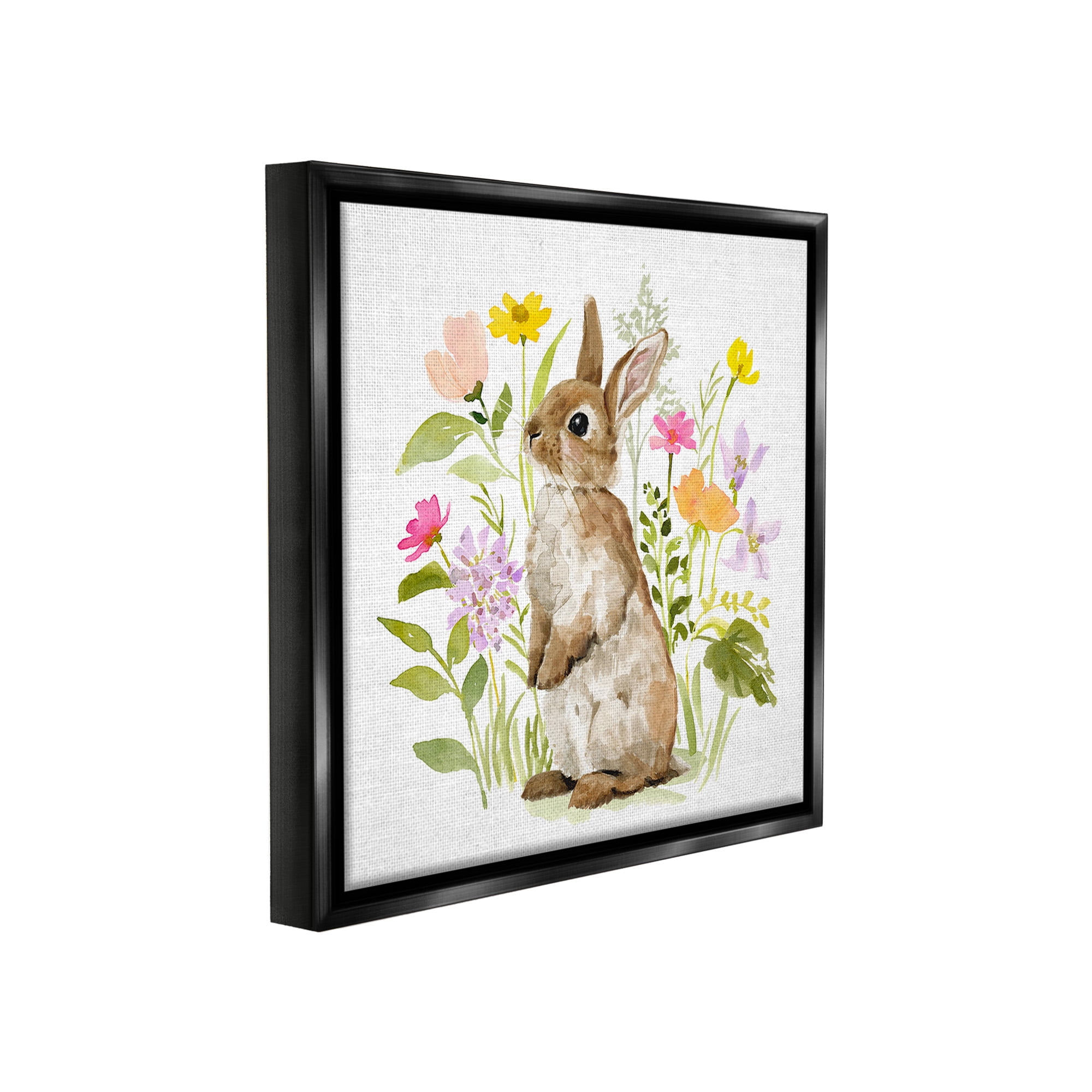 Stupell Industries Bunny in Spring Nature Animals & Insects Painting Black Floater Framed Canvas Art Print Wall Art, 18 x 18