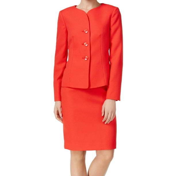 Le Suit Le Suit NEW Red Women Size 16 ThreeButton Textured TwoPiece