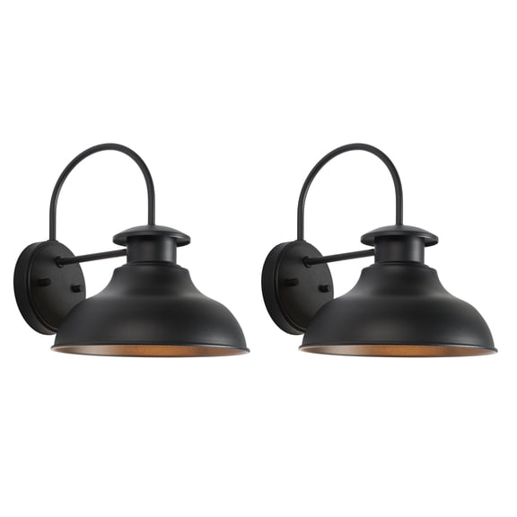 SAFAVIEH Linden 2-Light A19 Black Steel Wall Sconce with Black Shade, Set of 2