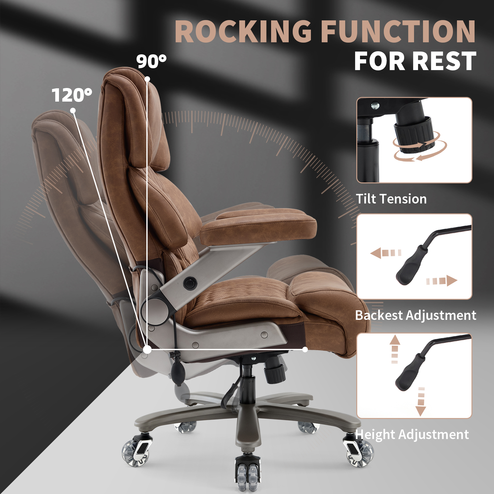 Big and Tall Office Chair 700lbs, High Back Executive Desk Chair with Adjustable 3D Arms&Lumbar Support for Back Pain, Heavy Duty Computer Chair with Strong Mental Base&Dual Rubber Wheels
