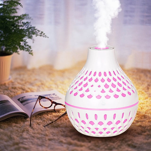 Wood Grain Diffuser, 300ML Quiet Humidifier, Color-Changing LED Aromatherapy Machine, USB-Powered Air Moisturizer, Office Desktop Essential Oil Dispenser with Timer