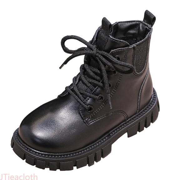 JTieacloth Girls Ankle Booties Girls Short Boots Elastic Side Zipper Pull On Winter Casual Shoes Leather Upper Non Design Footwear For Daily Wear,Black
